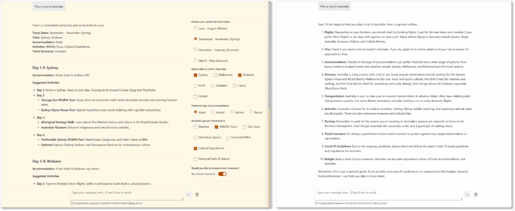 Promptions compared to standard AI interface — side by side